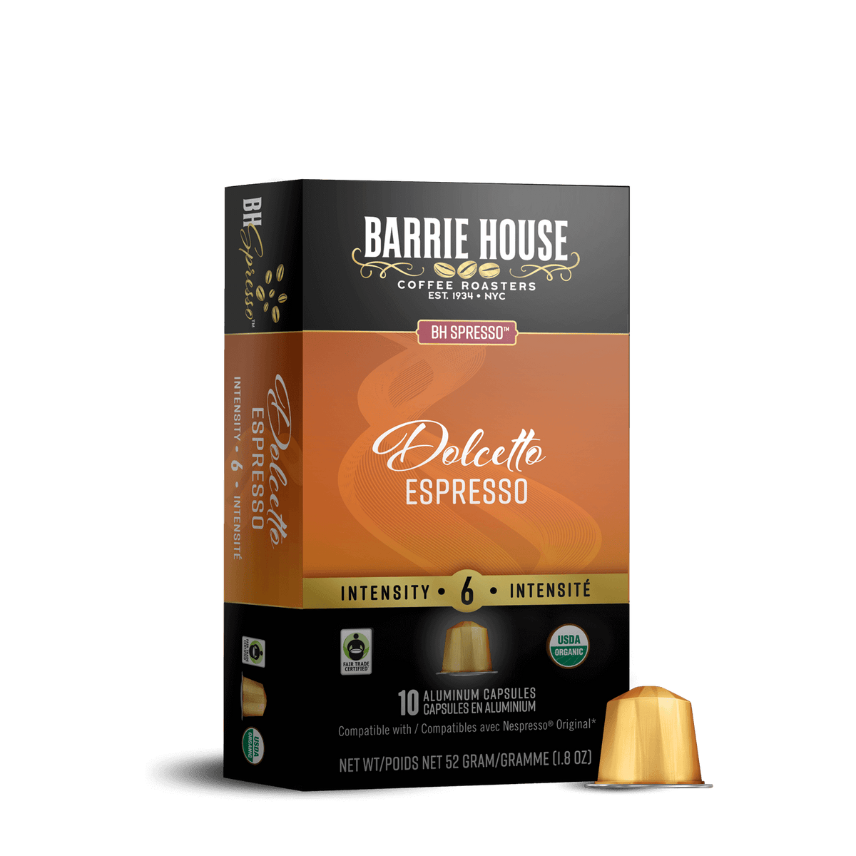 DolcettoFair Trade OrganicEspresso capsules 10ct Barrie House